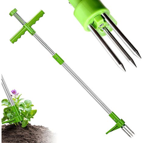 1 - Désherbeur Manuel - Outil Jardin Debout - Avec Pédale Et 3 Griffes - Pour Racines Profondes - Cour Pelouse Terrasse - Vert - 100x15cm (1/5)