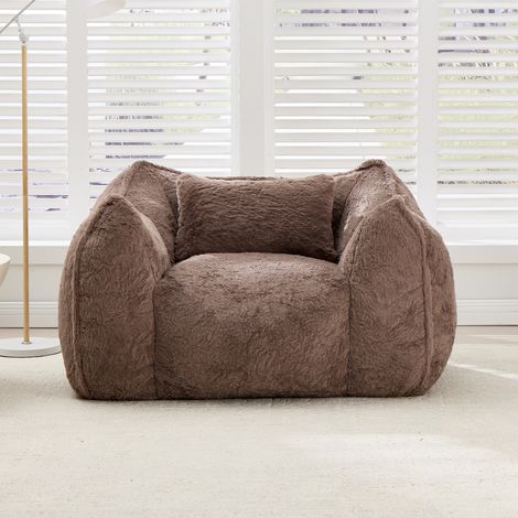 Pouf géant avec coussin, grand pouf confortable pour adultes et enfants, canapé de sol en fausse fourrure pour salon, chambre ou appartement, kaki (1/4)