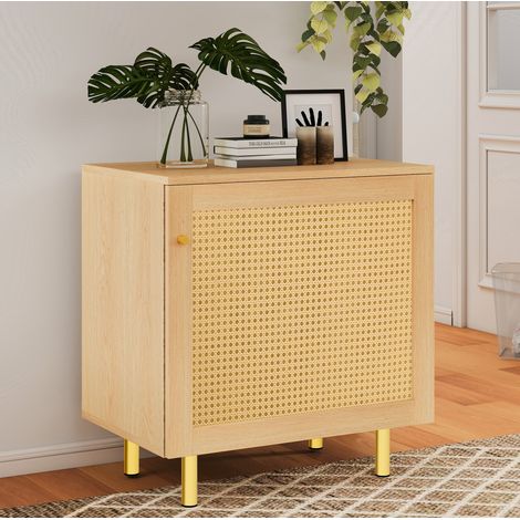 Mueble de almacenamiento 1 puerta de ratán trenzado, natural, 60x40x63 cm (1/5)