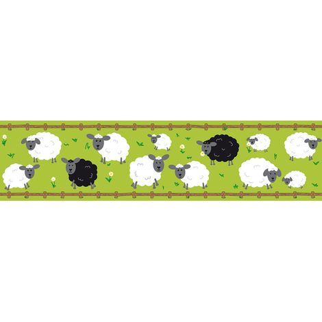 Frise papier peint animaux avec des moutons Frise murale originale verte Frise papier peint pour une chambre d'enfant (1/4)