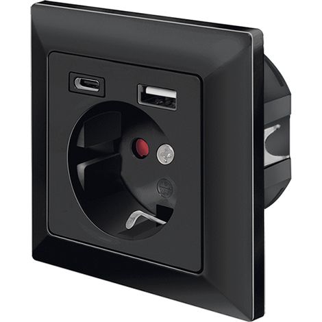 LogiLink Schwarze Unterputz-Steckdose USB-C USB-A 14W 5V (1/5)