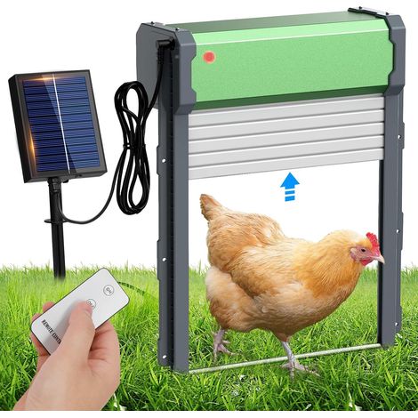 Porte Poulailler Automatique Solaire, Télécommande 120m, 4 Modes Timer/Luminosité, Anti-Pincement, Aluminium IP65, Batterie Rechargeable, Résiste de 7 à 60 Degrés Celsius (1/5)