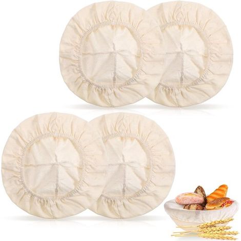 Allecto Plus Fodere per cestini del pane, set da 4, coperture per ciotole da 25 cm per la preparazione del pane, copertura per cestino riutilizzabile in cotone e lino per (1/5)