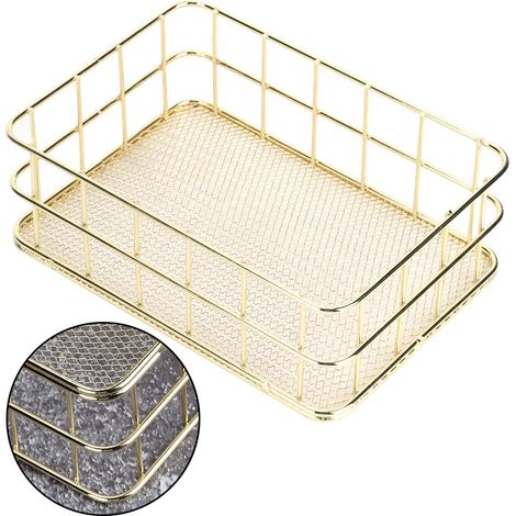 Multifunktionaler Aufbewahrungskorb aus goldenem Eisen, Drahtgeflecht, Schreibtisch-Organizer für Zuhause, kleine Größe (1/5)