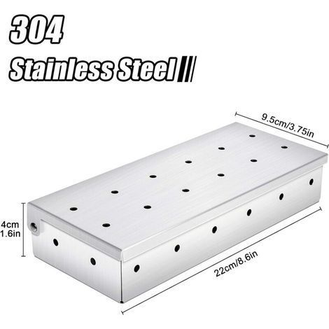 Universelle Räucherbox - Barbecue-Räucherofen - Holzräuchern für rauchigen Geschmack - Geeignet für Gas-, Holzkohle- und Elektrogrills - Edelstahl (22 x 9,5 x 4 cm) (1/4)