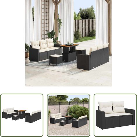 vidaXL Balkonsofa - Garten-Sofa-Set 9 pcs Schwarz Poly-Rattan (1/5)