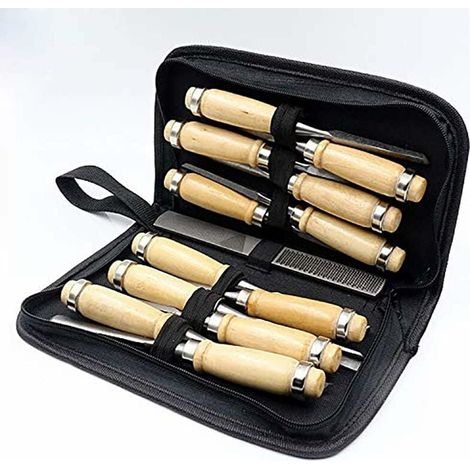 Juego de 14 cinceles para madera: cuchillo para trabajar la madera, cincel para tallar, juego de 14 cinceles con estuche. (1/5)