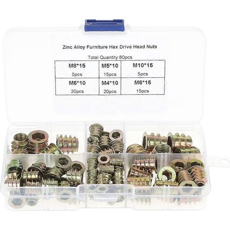 80-teiliges Set mit Sechskant-Gewindeeinsätzen für Möbel aus Zinklegierung, M4/M5/M6/M8/M10