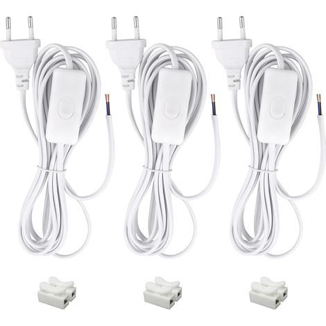 3 Pièces Cordon avec Interrupteur 3M Câble de Connexion avec Euro Fiche, 2 x 0,5 mm², 2 x Câbles de d'alimentation avec Interrupteur pour Lampes, Lampes de Table, lampadaires(Blanc) (1/5)