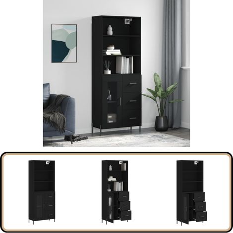 Buffet haut Noir 69,5x34x180 cm Bois d'ingénierie - Buffet Design Moderne - Meuble De Rangement - Armoire Élégante - Buffet Noir - Mobilier Salon (1/5)