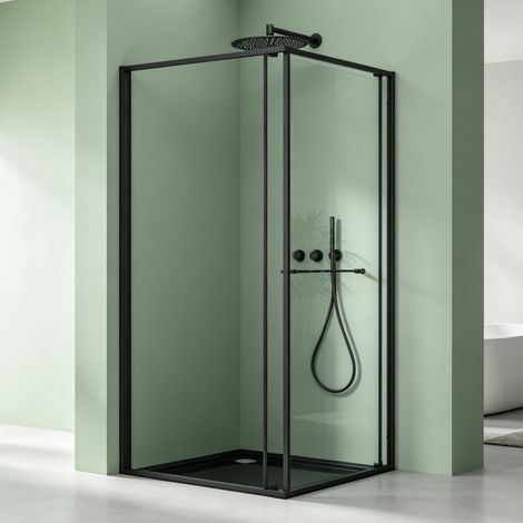 Mai & Mai Cabine de Douche Paroi de Douche Coulissante 75x75x195cm Porte de Douche Montage Réversible avec Receveur de Douche Verre Trempé de 6mm Traitement Nano Noir RAV69K