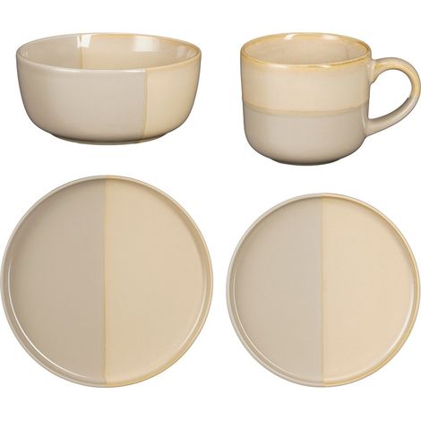 Service de vaisselle 16 pièces en grès gris avec assiettes, bols et mugs pour le quotidien - PANGIVO (1/5)
