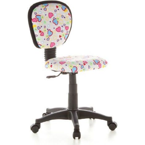 Siège de bureau enfant / Siège pivotant KIDDY TOP, tissu rose motif fleurs & cœurs hjh OFFICE
