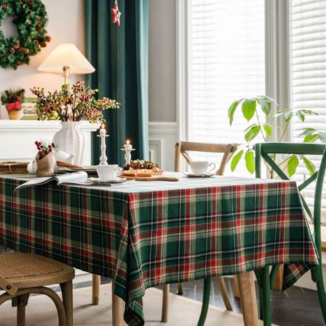 Nappe rectangulaire à carreaux - Nappe lavable - Nappe en coton et lin - Set de table anti-poussière - Idéale pour les fêtes, les restaurants et les pique-niques - 140 x 240 cm (1/5)