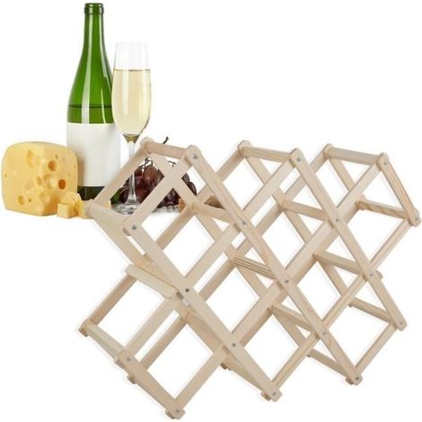 Porte-vin pliant - Bois - 10 bouteilles - Design contemporain - Étagère de cuisine - Marron (1/4)