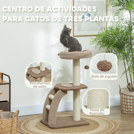 Arbre à chat de 88 cm de hauteur avec plateformes de nidification. échelle à balles suspendue et poteau en sisal marron (1/5)