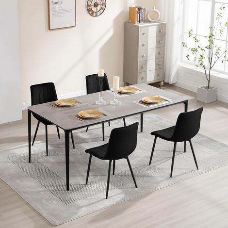 Klihome 4er Set Esszimmerstühle Küchenstühle mit Samt Gepolstertem Sitz Polsterstuhl mit Rückenlehne  Metallbeinen, für Küche, Esszimmer, Schlafzimmer, Wohnzimmer, Lounge, Schwarz