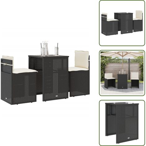 Ratán sintético - vidaXL Mesita y sillas bistró con cojines 3 pzas ratán sintético negro - Muebles de exterior