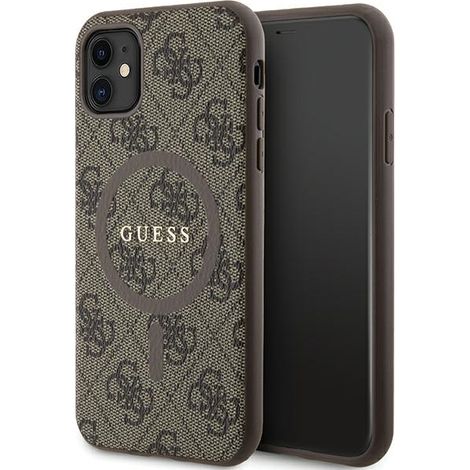 Coque rigide marron/marron Guess GUHMN61G4GFRW pour iPhone 11 6,1" / XR, collection 4G, en cuir, logo métallique et MagSafe. (1/5)