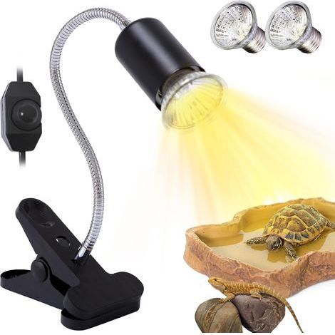 Reptilien-Wärmelampe, 2 x 50-W-UVA/UVB-Lampen, Keramikkopf, 360° drehbar, Aquarium/Terrarium (1/5)