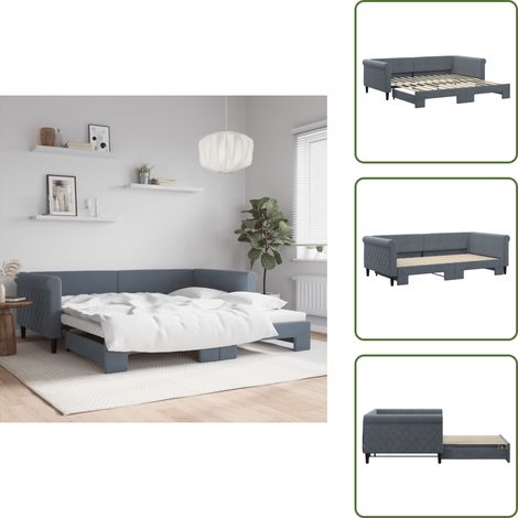 Tagesbett Ausziehbar Dunkelgrau 100x200 cm Samt - Ausziehbares Tagesbett - Ausziehbare Tagesbetten - Schlafbett - Gästebett (1/5)