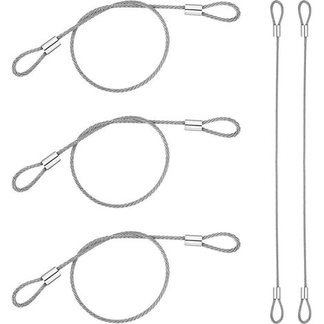 5x Câble de sécurité en acier inoxydable 30cm avec œillets, câble métallique 2mm pour serrures & déco