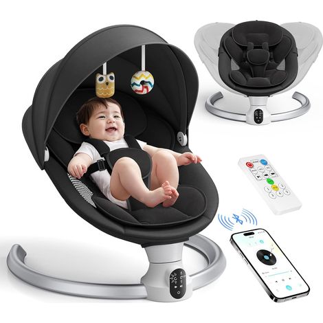 Balançoire électrique pour bébés, avec application et télécommande, harnais 5 points, 10 musiques Bluetooth et 5 vitesses, supporte 9 kg pour les nouveau-nés de 0 à 6 mois, garçons et filles (1/5)