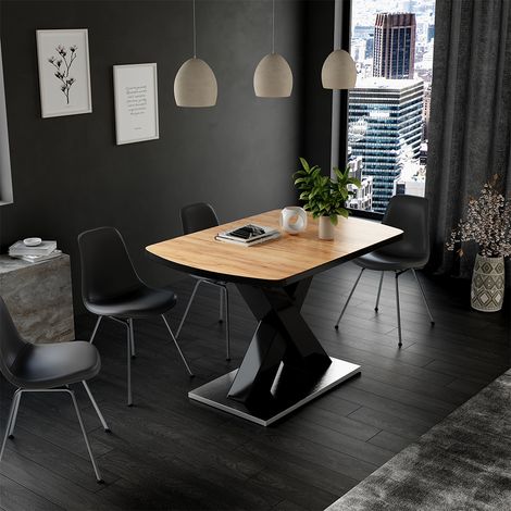 Mesa de comedor Chinto, Negro/roble rústico, 120 x 80 cm Extensible, Vicco (1/5)