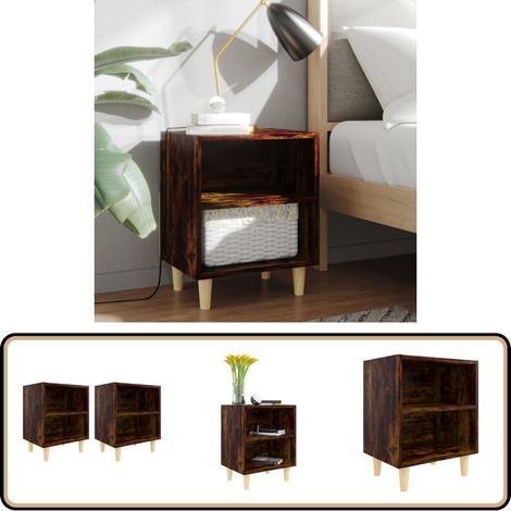 Nachttische 2 Stk. Massivholz-Beine Räuchereiche 40x30x50 cm - Nachttisch - Massivholzmöbel - Wohnzimmer Dekoration - Skandinavisches Design - Schlafzimmerschränke