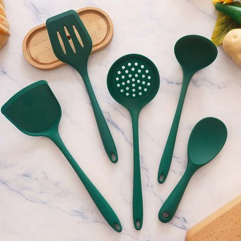 Irovami Ensemble d'ustensiles de cuisine en silicone, vert, 5 pièces (1/5)