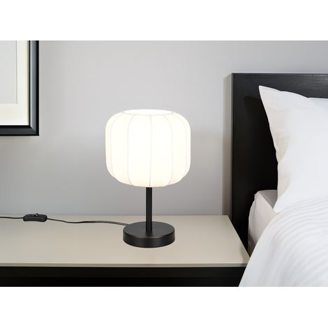Ausgefallene LED Tischleuchte mit Stoff Lampenschirm in Weiß, Höhe 31cm (1/5)