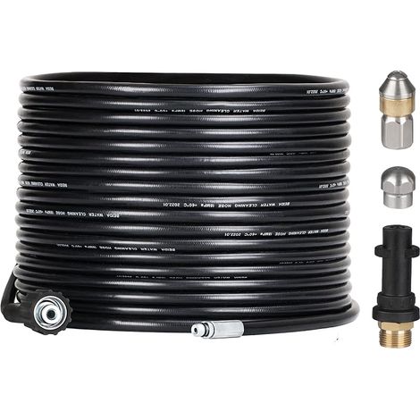 15M Tuyau Déboucheur Canalisation pour Nettoyeur Haute Pression Kärcher, avec Buse à Jet et Buse Rotatif, 180Bar Kit Furet Professional avec Adaptateurs pour Karcher K2/K3/K4/K5/K6/K7 Accessoire (1/5)