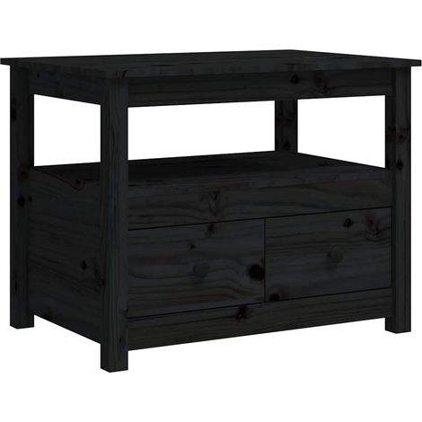 Table basse Table de salon Bout de canapé Noir 71x49x55 cm Bois massif de pin 16880 (1/5)