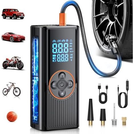 Gonfleur Pneus Voiture Sans Fil 8000mAh 150PSI – Compresseur Portable Affichage Numérique LED Arrêt Auto Auto Moto Vélo Balle (1/5)