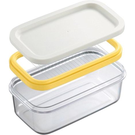 Beurrier avec couvercle et couteau à beurre inclus - Boîte à beurre - Boîte de conservation pour fromage - Boîte à couteau à beurre - Jaune - 10 x 17 x 7 cm (1/5)