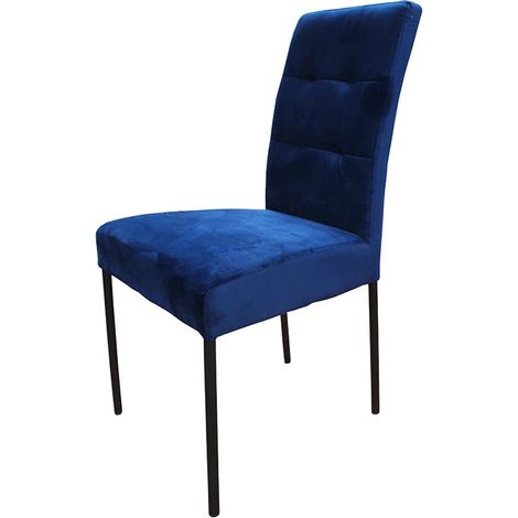 Chaise Nanda velours bleu pieds métal noir (1/3)
