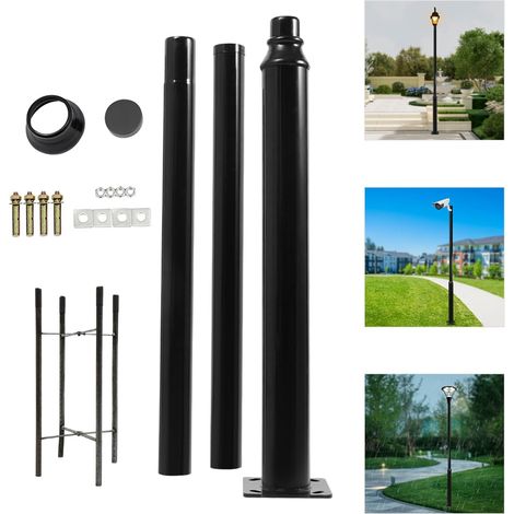 Lampadaire - Mât de lampadaire de 3 m - Capacité de charge de 100 kg - Mât d'éclairage de rue pour extérieur, route, cour, noir