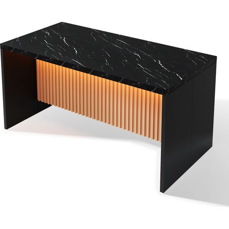 Isola cucina 155x80x90 cm in MDF nero effetto marmo, con LED, 2 prese e 2 porte USB, piano da 40 mm (1/5)