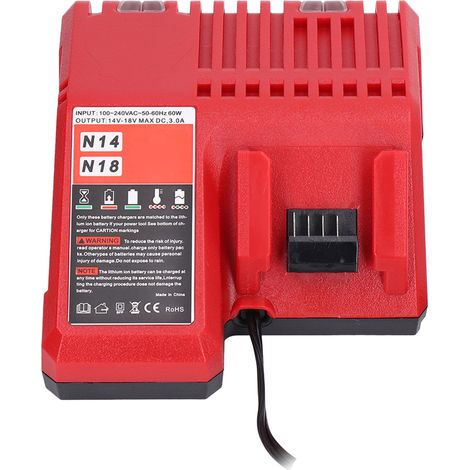 Chargeur/mainteneur de charge pour batterie au lithium, tension d'entrée 100-240 V, compatible avec les prises Milwaukee M14 et M18EU. (1/5)