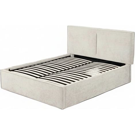 Lit coffre double tissu chenille beige sommier relevable 180x200 cm OLIVIA