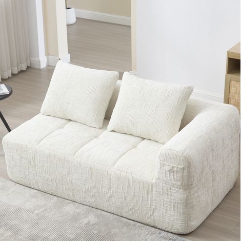 Sofá recto de 2 plazas 158x90x60 cm de tejido beige, con almacenaje para salón FloraGrace (1/5)