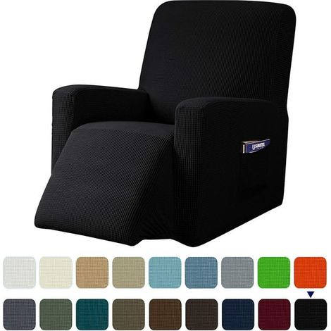 Housse extensible monobloc pour fauteuil inclinable, à motif quadrillé et poches (1/3)