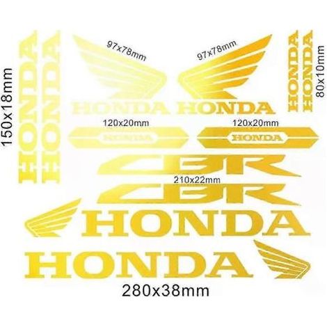 Kit di adesivi in vinile per moto Honda. Logo CBR HRC. Set di adesivi per serbatoio e casco CBR in oro lucido. (1/4)