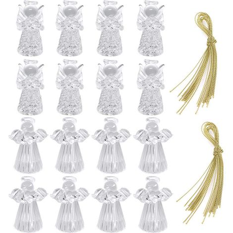 Lot de 16 Ornements d'Ange en Verre Transparent Suspendus Décorations d'Arbre de Noël Figurines d'Anges Miniature Décor de Fête de Mariage de Jardin avec Cordon Doré