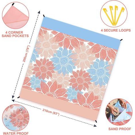 Motif floral rose 210&220cm Tapis de plage/camping extérieur, tapis imperméable, tapis de pique-nique multifonctionnel pour le camping et les activités de plein air (1/5)