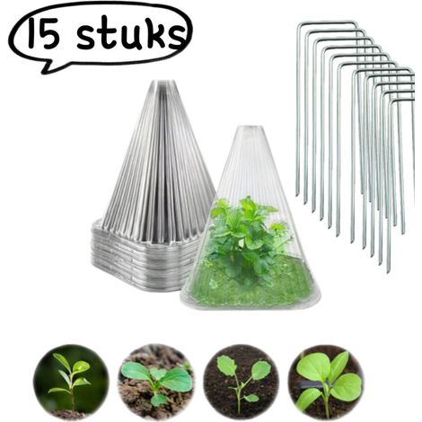 Lot de 15 protège semences blancs comprenant 5 protège semences et 10 aiguilles pour terreau, accessoires de protection pour semis et jeunes plantes au jardin (1/5)