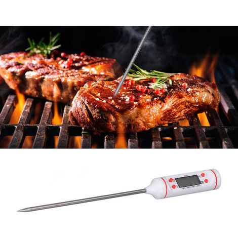 Thermomètre Digital avec Longue Sonde, Thermomètre de Cuisine Instantané avec Grand Ecran pour Grill, Thermomètre Professionnel ABS, LR44, 35g, Blanc, 10 Pièces (1/5)