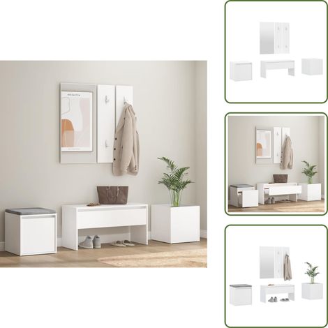 Ensemble de meubles de couloir Blanc Bois d'ingénierie - Meuble D'entrée - Banc Coffre - Rangements Hall - Meuble Salle D'entrée - Décoration Intérieure