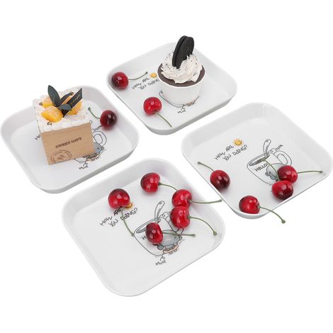 4 assiettes à dessert multifonctionnelles pour fruits, snacks, café et os, idéales pour maison, école ou restaurant. (1/5)