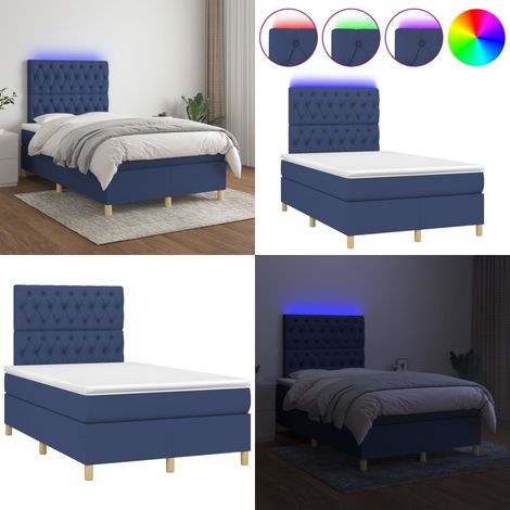 Boxspringbett mit Matratze & LED Blau 120x200 cm Stoff - Boxspringbett - Doppelbett - Schlafsofa - Bettauflage - Lattenrost - Home & Living